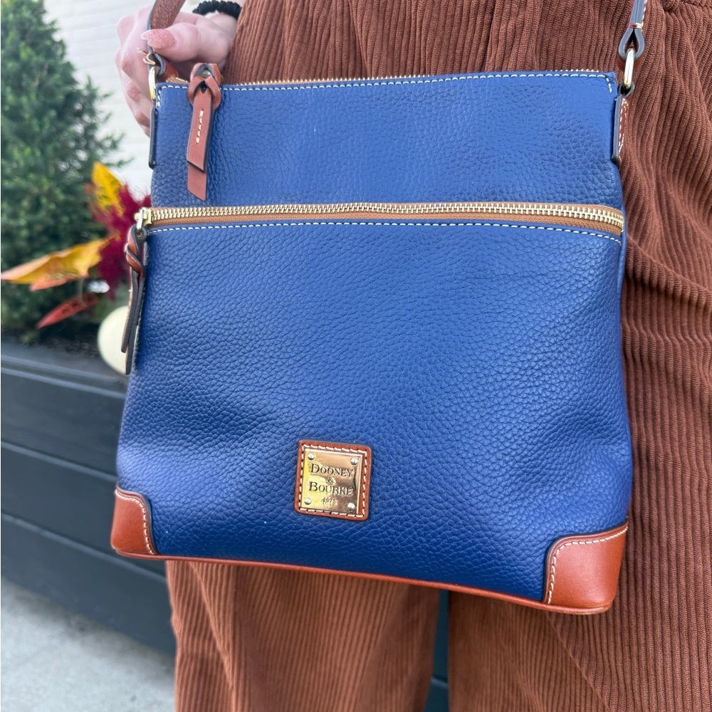 Dooney & Bourke Pebbled Leather Crossbody — Navy & Saddle Trim